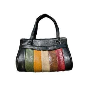 Vintage Color Block Leather Tote Bag - Soft Black Handbag